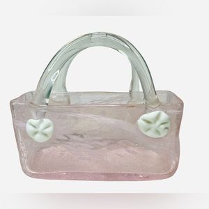 Art Glass Pink and White Hand Made Purse Vase